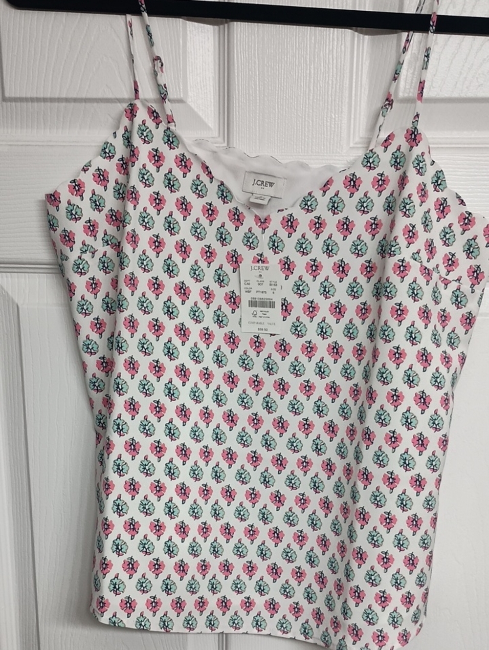 J. Crew White Camisole with Pink and Green Floral Print